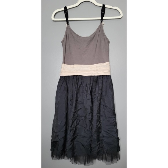 Anthropologie Yoana Baraschi Fit & Flare Tank Dress Gray/Ivory/Black Ruffle Sz 0 - Picture 3 of 6